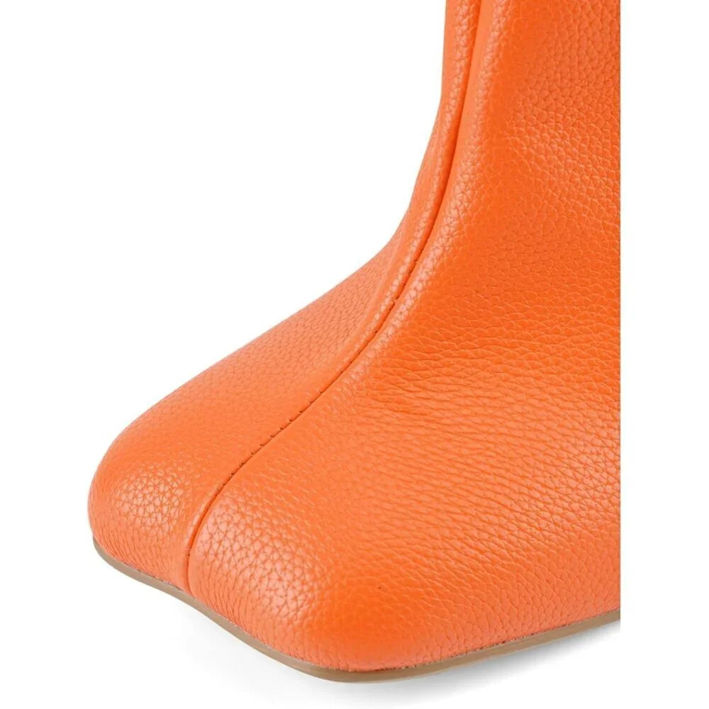 Women's Orange Lychee Wide Calf Square Toe Stiletto Heels Knee High Suede Boots